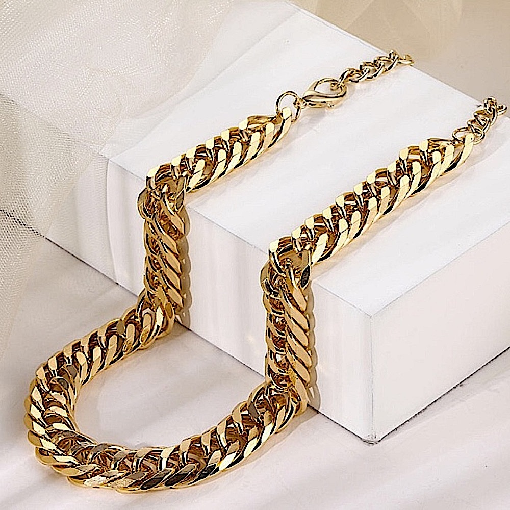 Gold Chain Link Exaggerated Cuban Choker Matching Bracelet Set - Picture 12 of 15